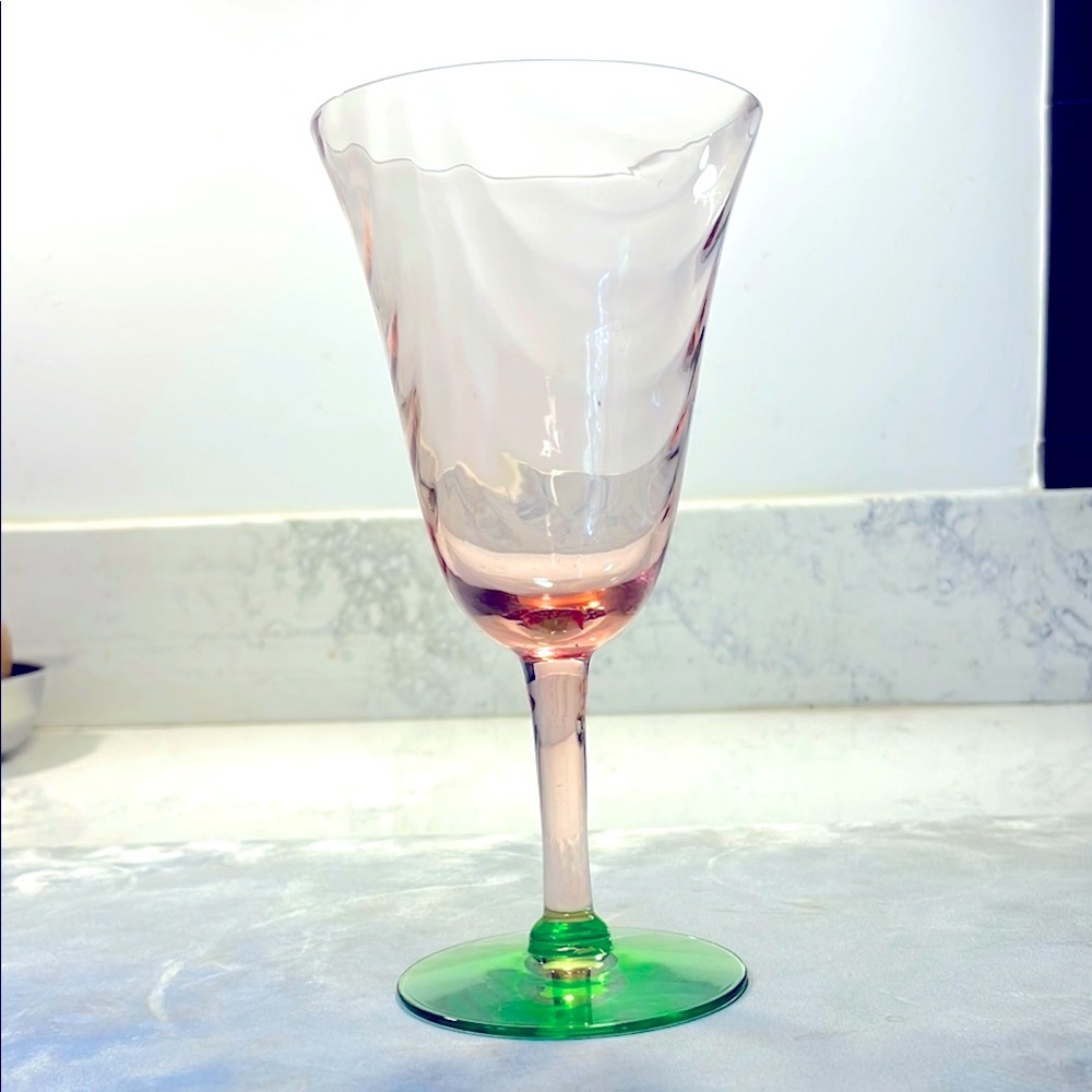 Vintage Goblet Pink & Uranium Green Base Cambridge Glass Co. Caprice Pristine